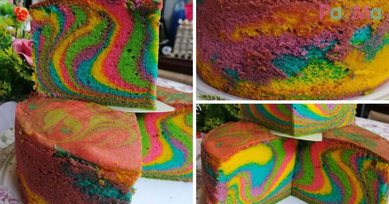 Kek Planta Rainbow Tanpa Bahan Penaik, Tetap Cantik, Moist & Gebu, Senangnya!