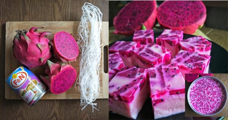 Puding Buah Naga Susu 3 Bahan. Makan Sejuk-Sejuk, Sekejap Je Licin!