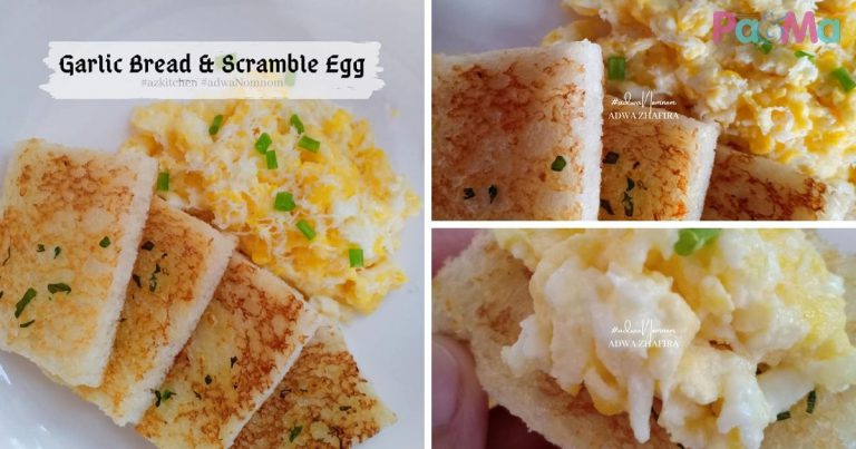 Sarapan Anak Paling Ringkas, Garlic Bread Dengan Scramble Egg Dicampur Susu, Cukup Sedap!