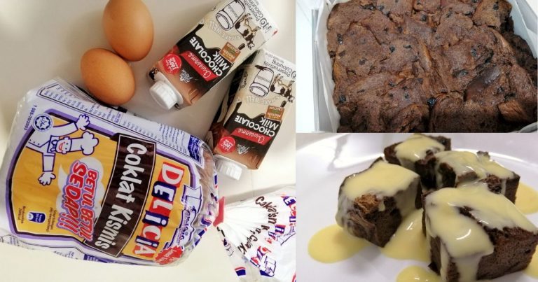 Puding Roti Coklat 3 Bahan. Ranggup Di Luar, Makan Sejuk-Sejuk Sedap Sangat!