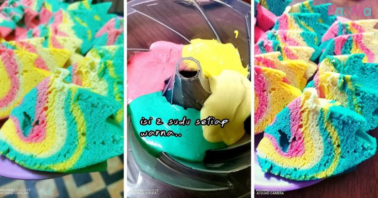 Bukan Main Cantik Apam Susu Unicorn 7 Bahan Ni, Hanya Blend Dan Kukus Saja!