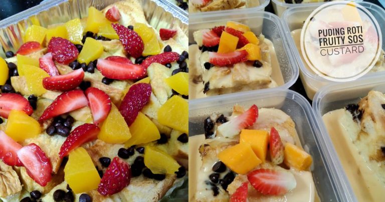 Resepi Puding Roti Sos Kastard Paling Mudah. Mewah Dengan Buah & Tak Muak!