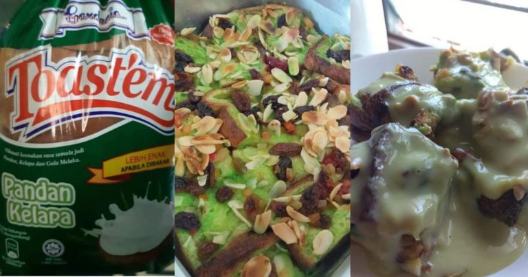 Puding Roti Bersos Kastard, Guna Roti Pandan Kelapa Lagi Sedap!