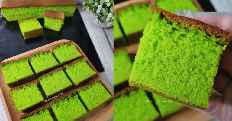 Kek Span Pandan Bersantan. Guna Sukatan Cawan, Gebu & Lembut Teksturnya