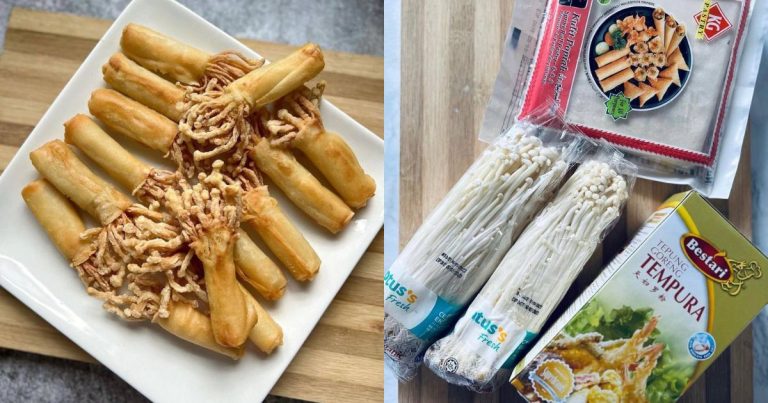 Popia Cendawan Enoki, Juadah Minum Petang Seisi Keluarga. Anak Pasti Suka!