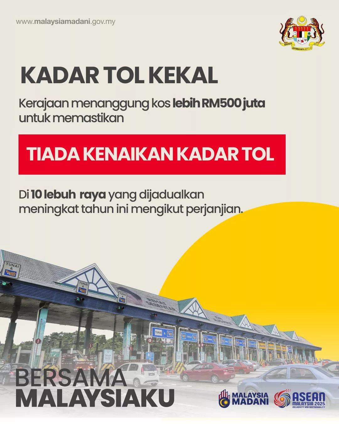 Rakyat Lega! Kadar Tol Tidak Naik Tahun Ini