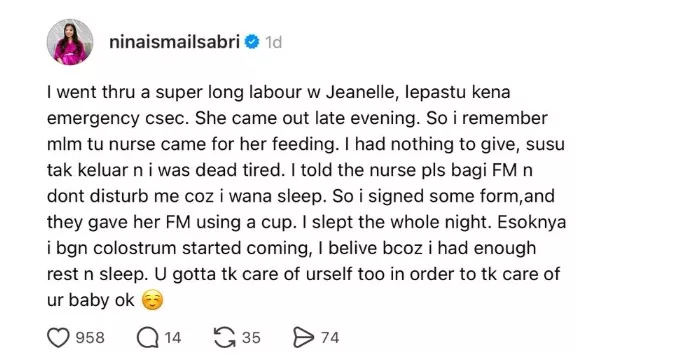 “Susu Badan Atau Formula Tak Kisah” – Nina Ismail Sabri Minta Ibu Jangan Tertekan