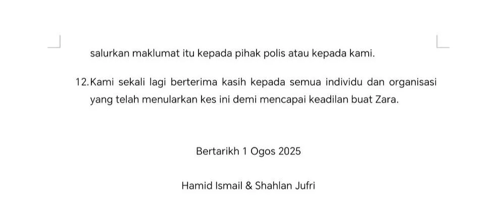 Ini 12 Kenyataan Rasmi Peguam Keluarga Zara Qairina, No.7 Paling Meruntun Jiwa