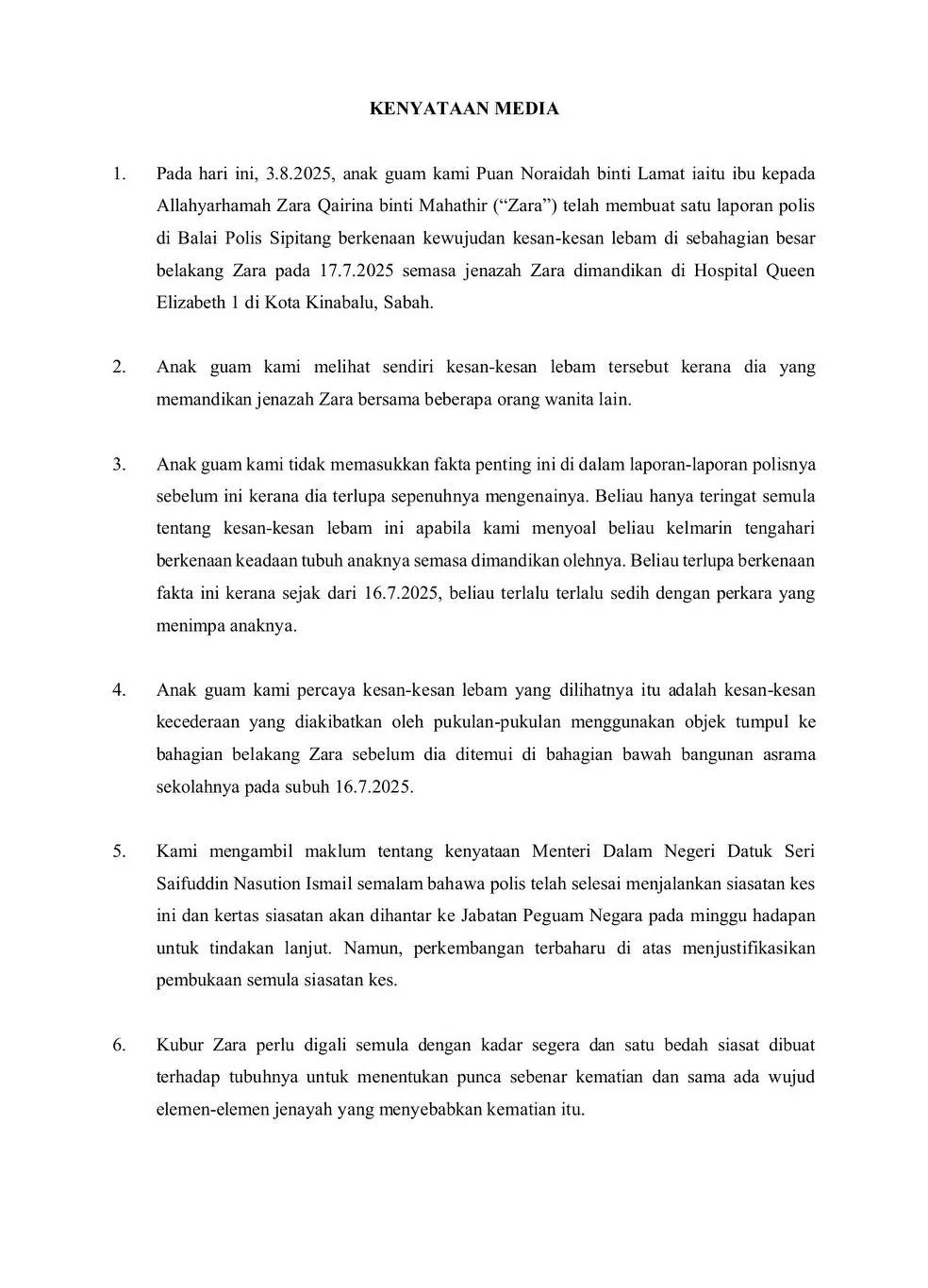 Tragedi Zara Qairina: Peguam Dedah Bukti Baharu Mengejutkan, 7 Fakta Laporan Polis Kedua Dibuat