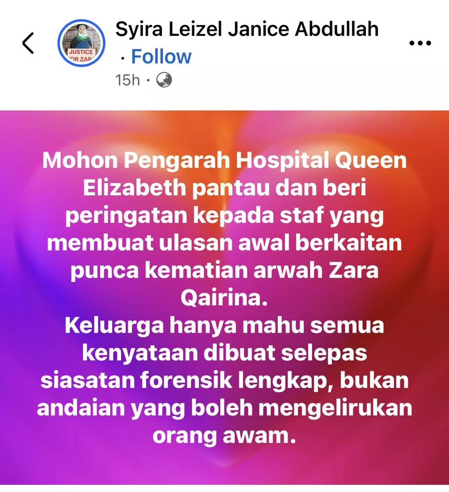 “Memang Dia Terjun Sendiri” – Keluarga Zara Qairina Bakal Saman Doktor