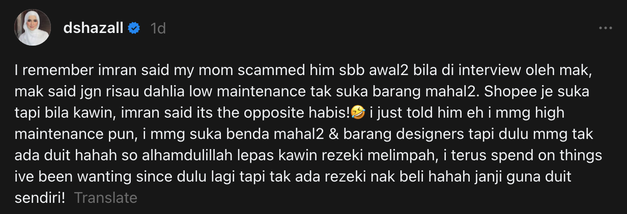 ‘Memang Saya High Maintenance Pun…’ – Dahlia Rizal Kongsi Kisah Lucu Awal Cinta Bersama Imran