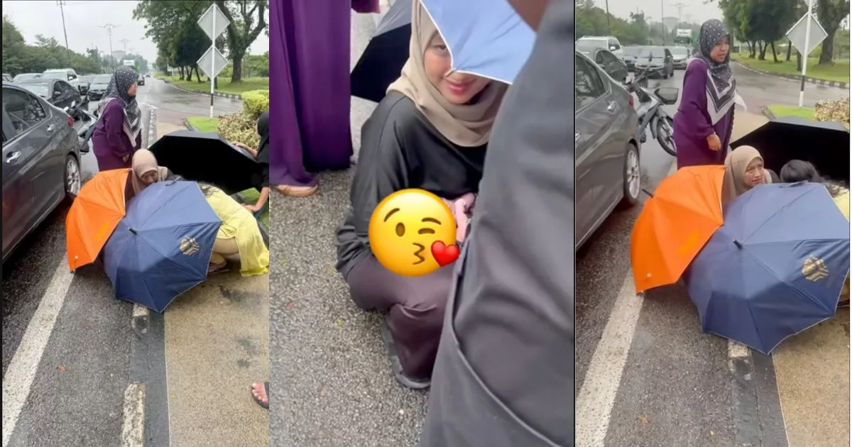 Wanita Sambut Kelahiran Bayi di Tepi Jalan Dalam Hujan Renyai