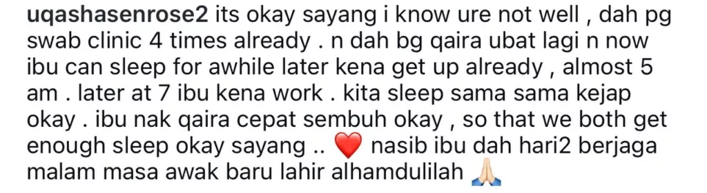 “Dah 4 Hari Ibu Tak Tidur… “ Anak Sakit Luahan Uqasha Senrose Buat Ramai Ibu Tersentuh