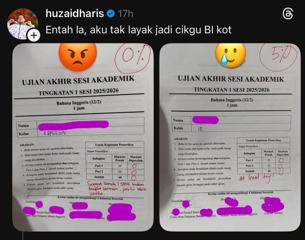 Cikgu Pun Ada Hati, Kisah Menyayat Hati Guru Menangis Kerana Murid Tak Siap Kerja Sekolah