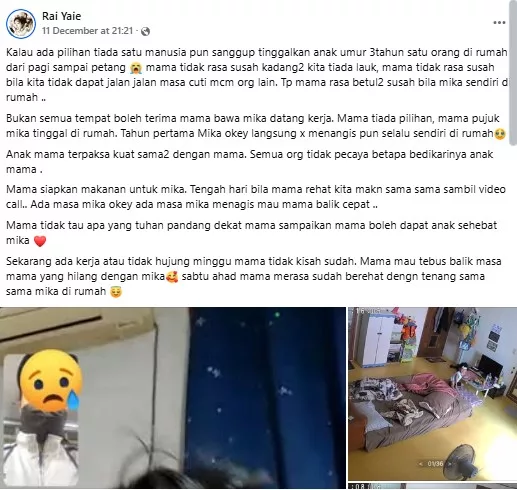 Terpaksa Tinggalkan Anak Sendirian Pergi Kerja, Luahan Ibu Ini Undang Simpati 12 Terpaksa Tinggalkan Anak Sendirian Pergi Kerja, Luahan Ibu Ini Undang Simpati