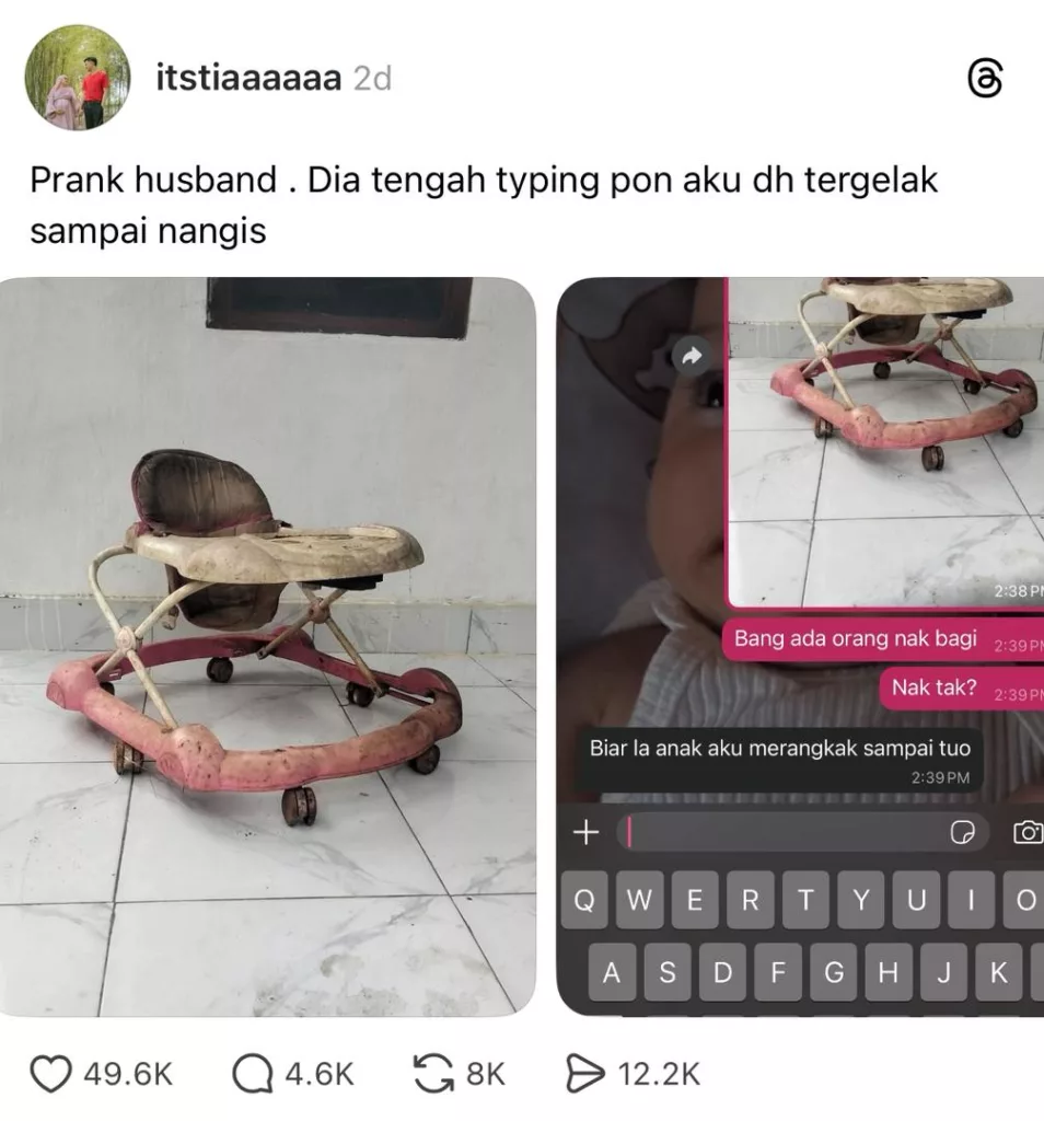“Walker Lusuh” Isteri Prank Suami, Reaksi Jujur Mencuit Hati