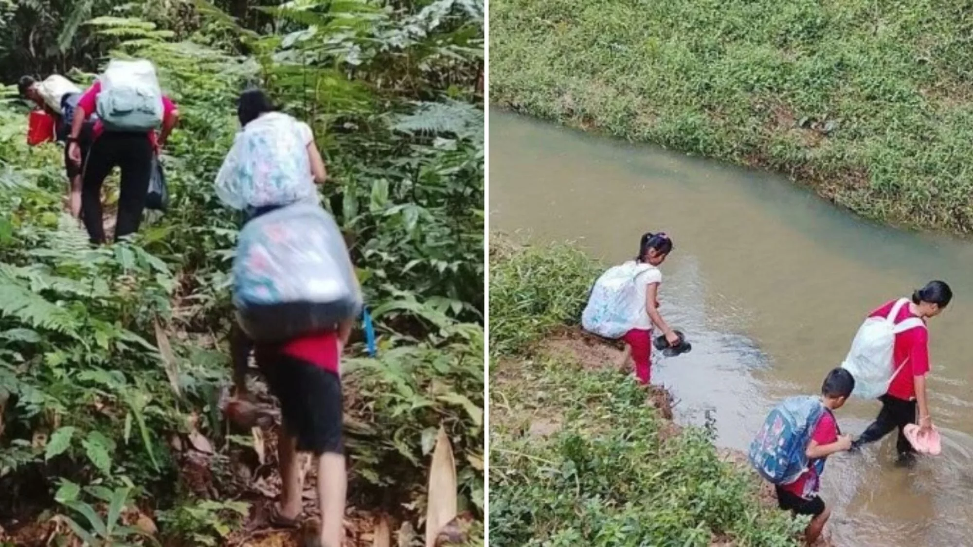 Pengorbanan Ibu Bapa Sabah Redah Hutan & Sungai 4 Jam Demi Hari Pertama Sekolah