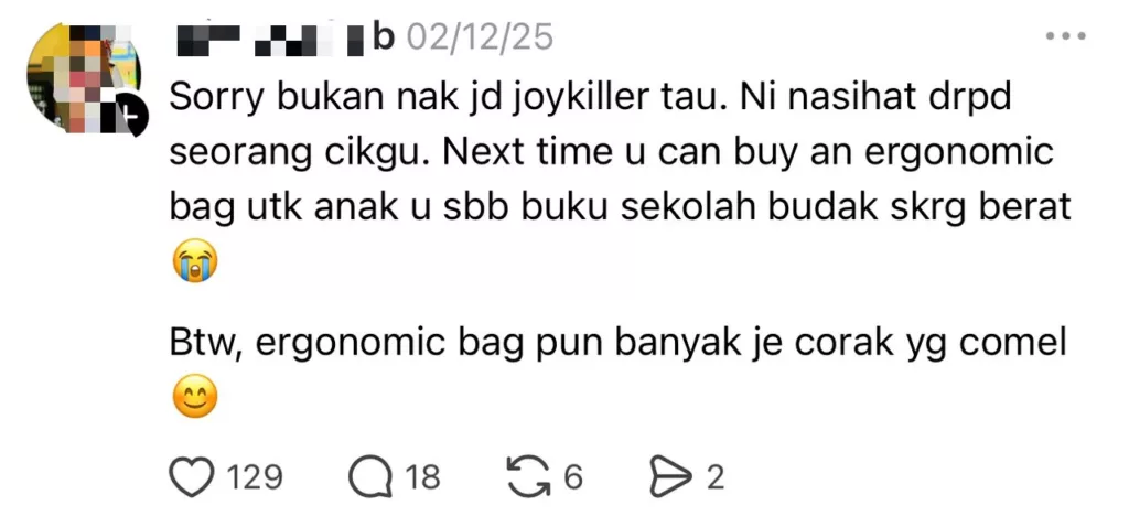 Beg Sekolah Berat Jadi Ancaman Senyap Berbahaya, Punca Cedera Otot Belakang Anak Darjah Satu