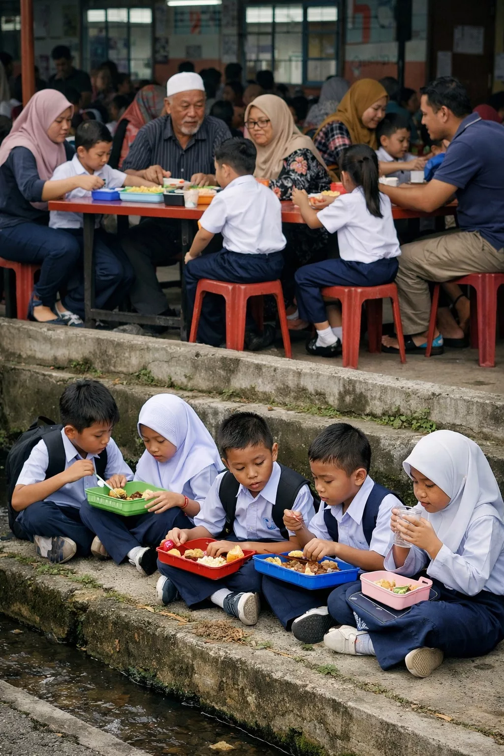 Ibu Bapa Berlonggok Di Kantin Sekolah: Menyakitkan Hati Bila Anak Terpaksa Rehat Tepi Longkang