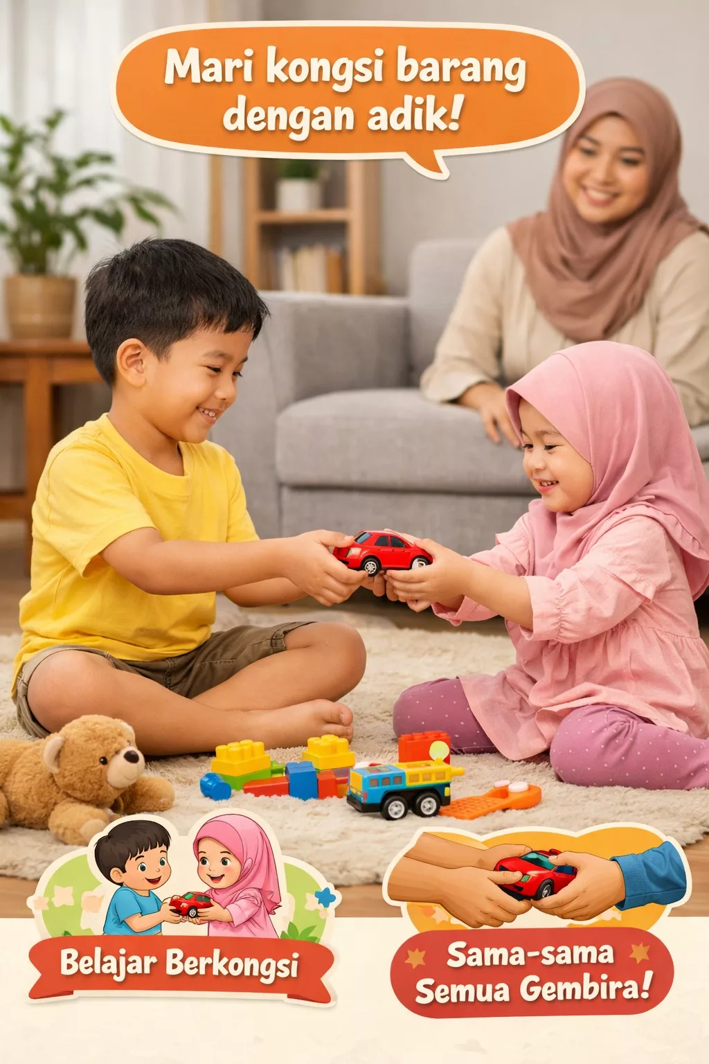 5 Teknik Psikologi Berkesan Ajar Anak Berkongsi Barang, Ibu Bapa Wajib Cuba