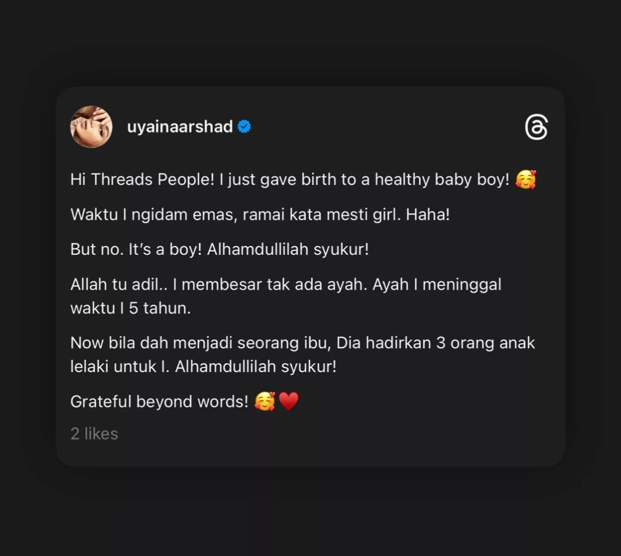 Uyaina Arshad Selamat Bersalin Anak Ketiga, Luah Rasa Takut Sebelum C-Section Ketiga