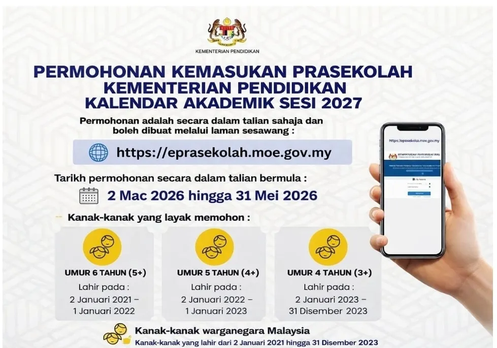 Pendaftaran Prasekolah KPM Sesi 2027 Kini Dibuka 6 Pendaftaran Prasekolah KPM Sesi 2027 Kini Dibuka