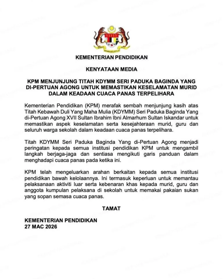 KPM Benarkan Murid Pakai Pakaian Sukan Hadapi Cuaca Panas, Mak Ayah Lega!