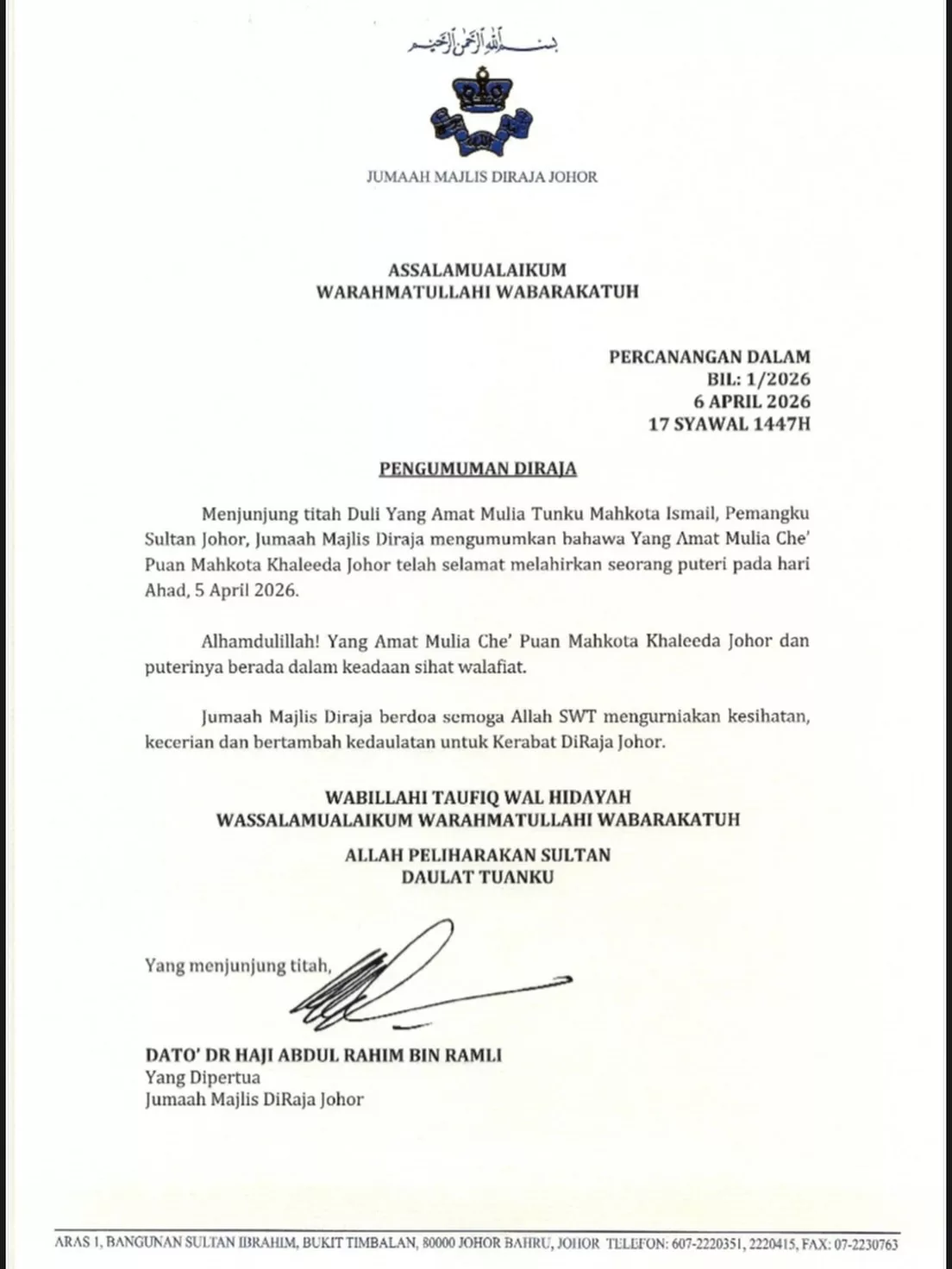 Puteri Diraja Johor Selamat Dilahirkan, Berita Gembira Agong & Raja Permaisuri Timang Cucu Ketujuh 5 Puteri Diraja Johor Selamat Dilahirkan, Berita Gembira Agong & Raja Permaisuri Timang Cucu Ketujuh