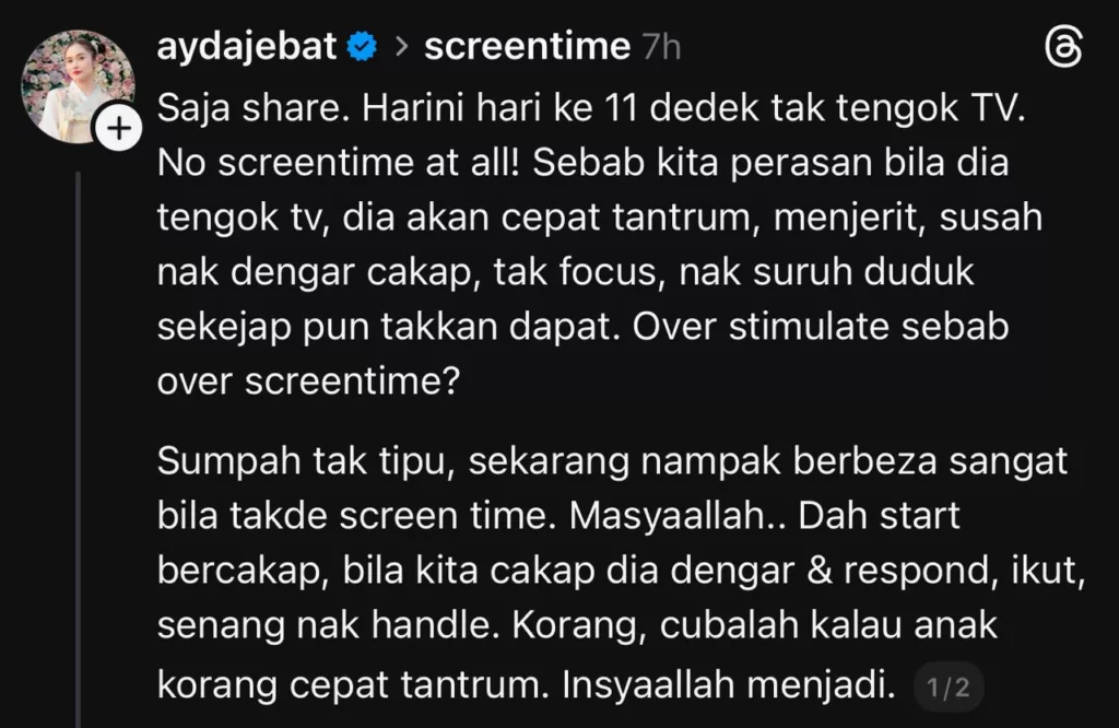 11 Hari ‘Zero Screen’! Usaha Ayda Jebat Didik Anak Tanpa Gajet