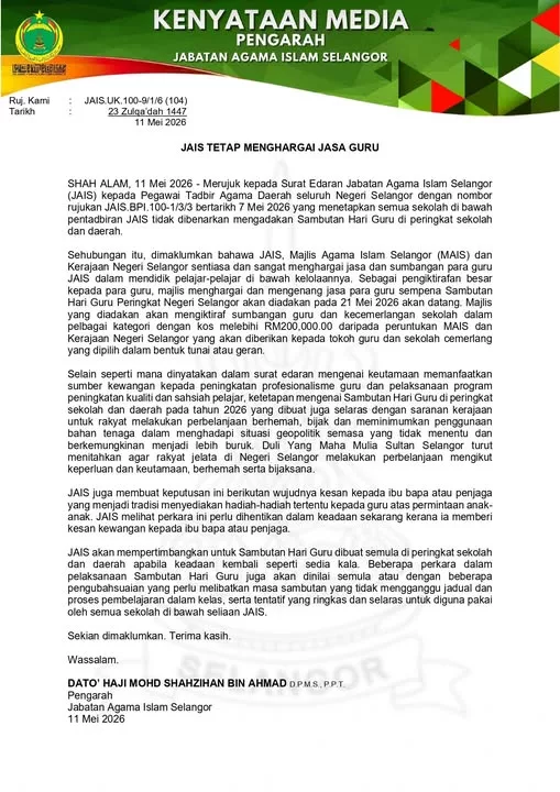JAIS Hargai Jasa Guru-Guru KAFA, Sambutan Hari Guru Akan Dinilai Semula!