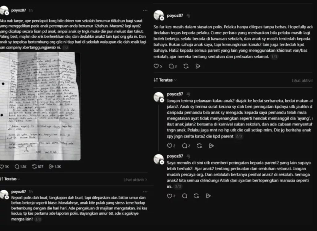 Bapa Berang Pemandu Van Sekolah Usia 68 Tahun Beri ‘Surat Cinta’ Pada Anak!