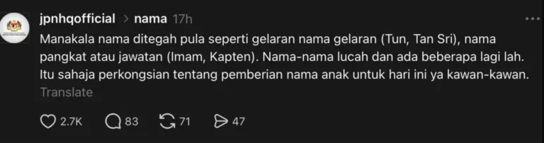 JPN Ingatkan Nama Anak Pelik Boleh Jadi Isu, Elak Guna Gelaran & Unsur Lucah!