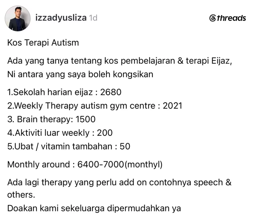 Bapa Kongsi Kos Terapi Anak Autisme Cecah Ribuan Ringgit Sebulan, Bapa Ini Mohon Doa Dipermudahkan 8 Bapa Kongsi Kos Terapi Anak Autisme Cecah Ribuan Ringgit Sebulan, Bapa Ini Mohon Doa Dipermudahkan