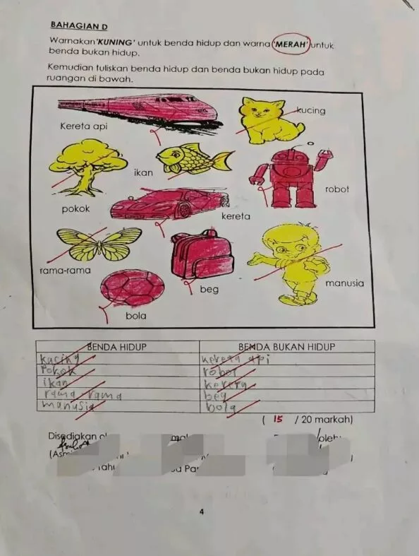 Salah Pilih Ton Merah? Tugasan Sains Murid Tahun 1 Dipangkah Guru, Undang Perdebatan Ramai 5 Salah Pilih Ton Merah? Tugasan Sains Murid Tahun 1 Dipangkah Guru, Undang Perdebatan Ramai