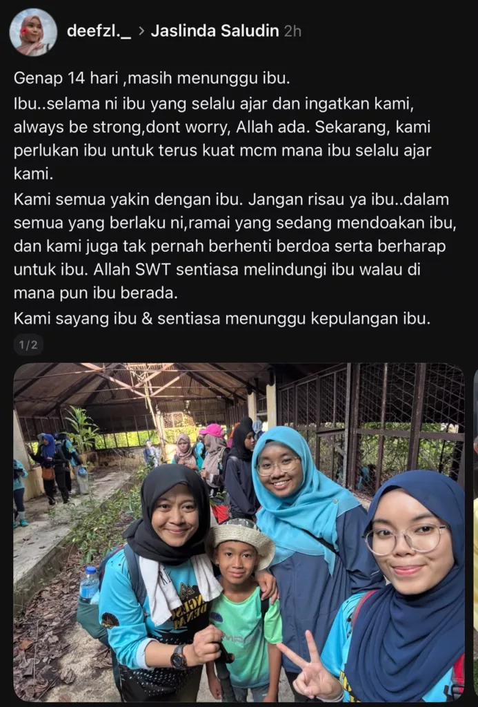 Jaslinda Ditemui Selamat Selepas 15 Hari, Coretan Anak Meruntun Jiwa