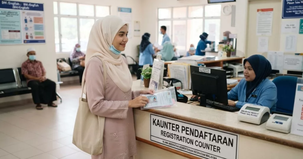 Hanya RM1, Jangan Bertangguh! Ibu Perlu Buat Saringan HPV Demi Diri Dan Keluarga! 7 imej ibu muda duduk di ruangan menunggu di klinik kesihatan