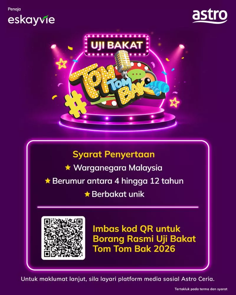 Anak Ada Bakat Terpendam? Jom, Sertai Uji Bakat Tom Tom Bak 2026! 12 Anak Ada Bakat Terpendam? Jom, Sertai Uji Bakat Tom Tom Bak 2026!