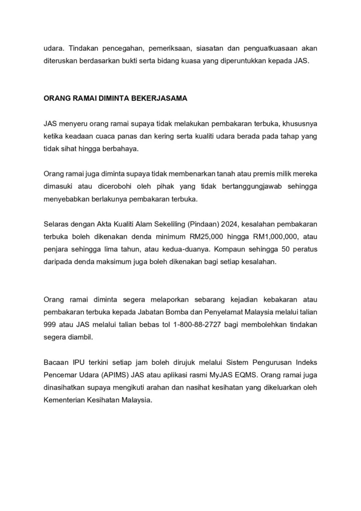 Jerebu Malaysia Makin Membimbangkan: 38 Kawasan Catat IPU Tidak Sihat, Sekolah Boleh Ditutup