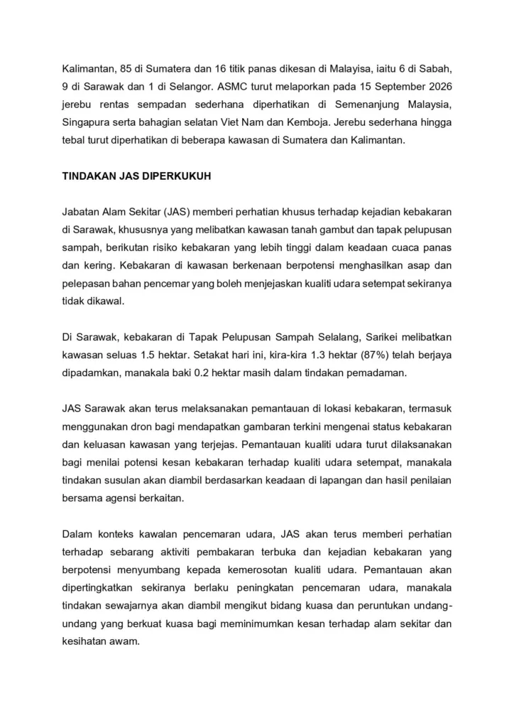 Jerebu Malaysia Makin Membimbangkan: 38 Kawasan Catat IPU Tidak Sihat, Sekolah Boleh Ditutup
