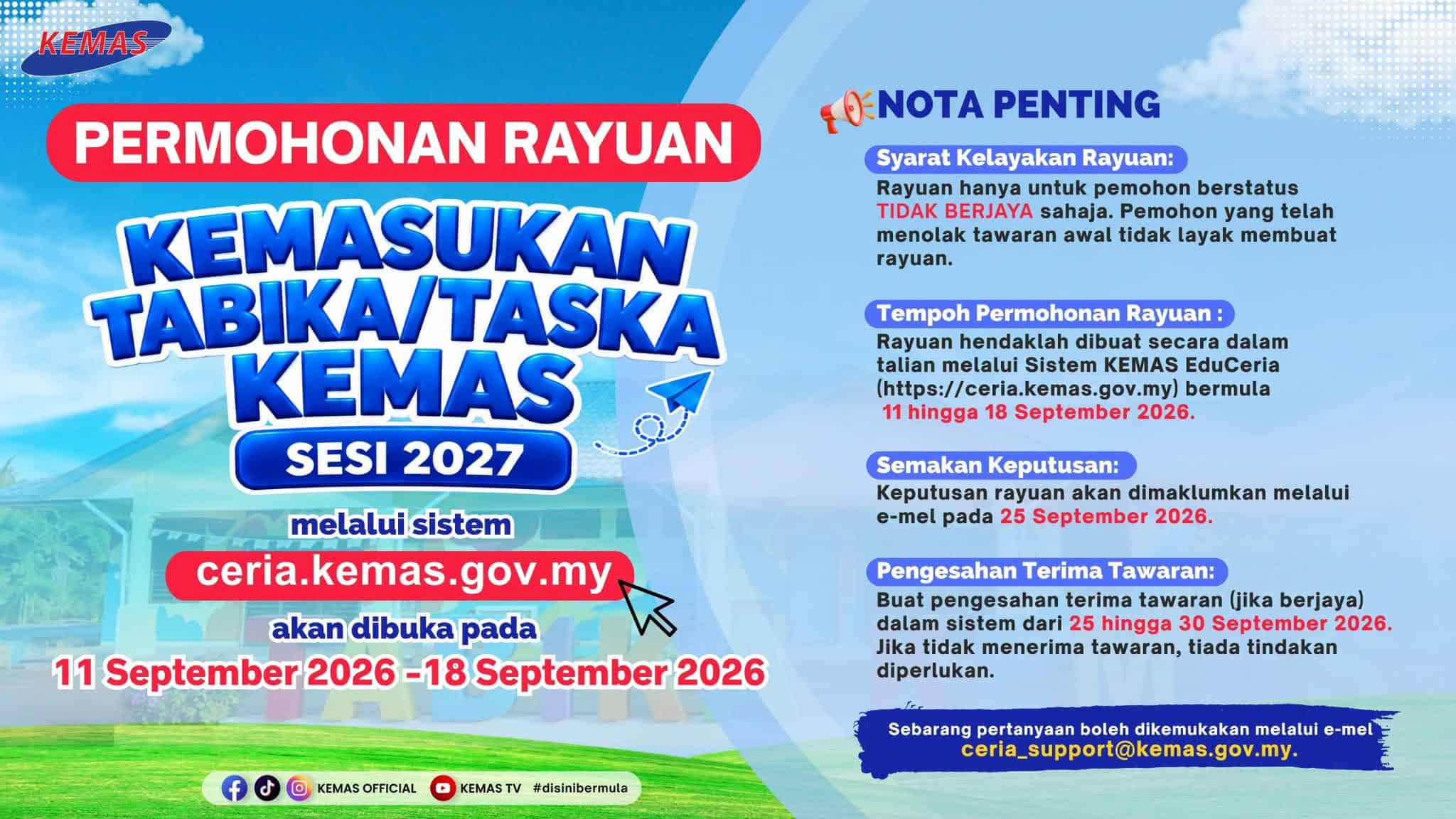 Rayuan Kemasukan TABIKA/TASKA KEMAS Sesi 2027 Kini Dibuka, Ini Tarikh Penting Ibu Bapa Perlu Tahu! 4 Rayuan Kemasukan TABIKA/TASKA KEMAS Sesi 2027 Kini Dibuka, Ini Tarikh Penting Ibu Bapa Perlu Tahu!