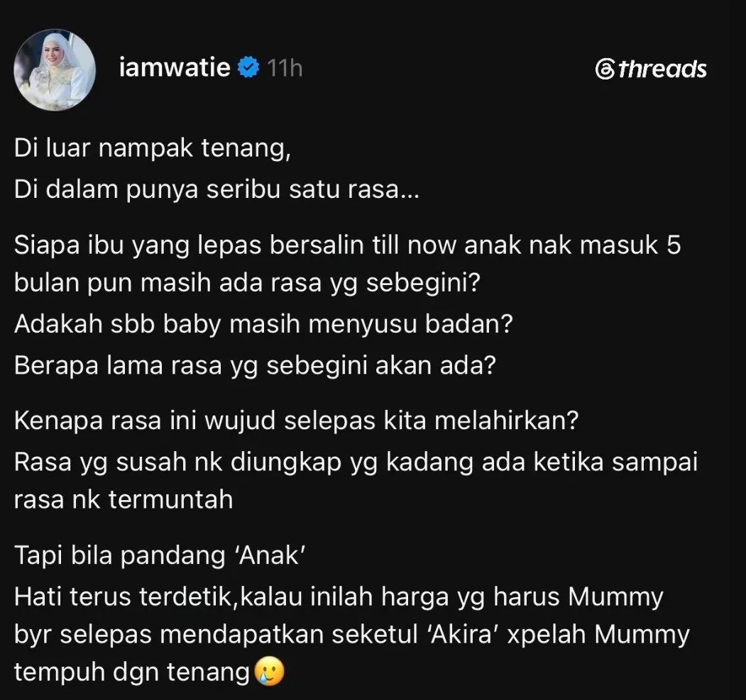 Emosi Selepas Bersalin Belum Reda, Watie Dedah Seribu Rasa Sukar Hampir 5 Bulan! 4 Emosi Selepas Bersalin