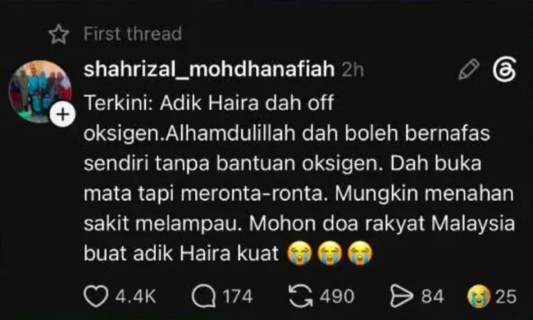 Perkembangan Terkini Nur Haira, Sudah Sedar Selepas Diserang Lima Anjing Liar! 4 Perkembangan Terkini Nur Haira, Sudah Sedar Selepas Diserang Lima Anjing Liar!