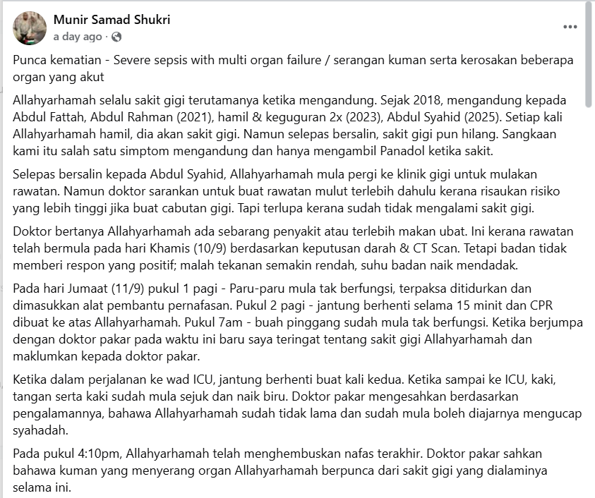 Setiap Kali Hamil Akan Sakit Gigi, Suami Kongsi Detik Pilu Isteri Pergi Akibat Kegagalan Organ 5 Setiap Kali Hamil Akan Sakit Gigi, Suami Kongsi Detik Pilu Isteri Pergi Akibat Kegagalan Organ