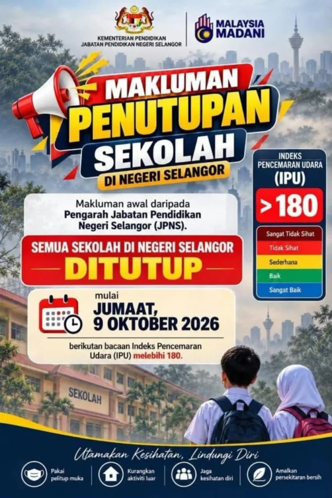 Jerebu: KPM Arah Sekolah Tutup Jika IPU Lebih 180, Ini Info Penting Ibu Ayah 3 Jerebu: KPM Arah Sekolah Tutup Jika IPU Lebih 180, Ini Info Penting Ibu Ayah